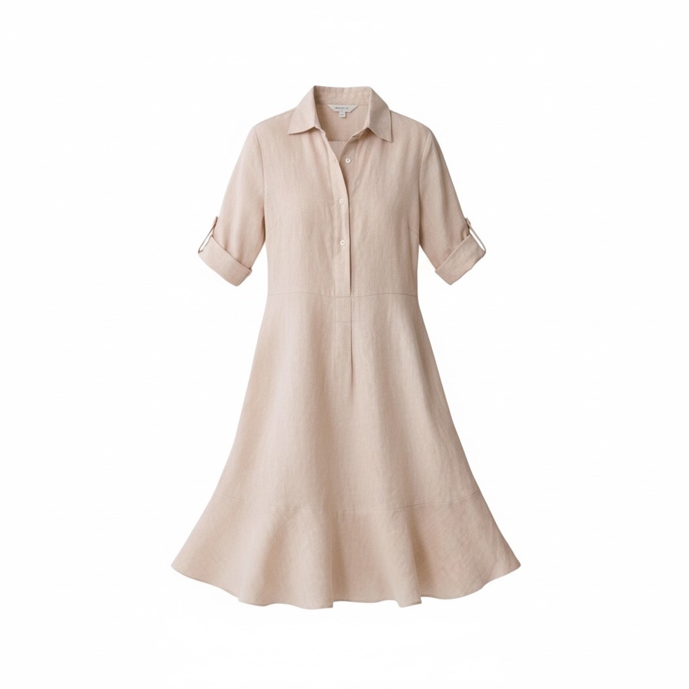 J McLaughlin Women's Midi Shirt Dress in cream/tan/khaki